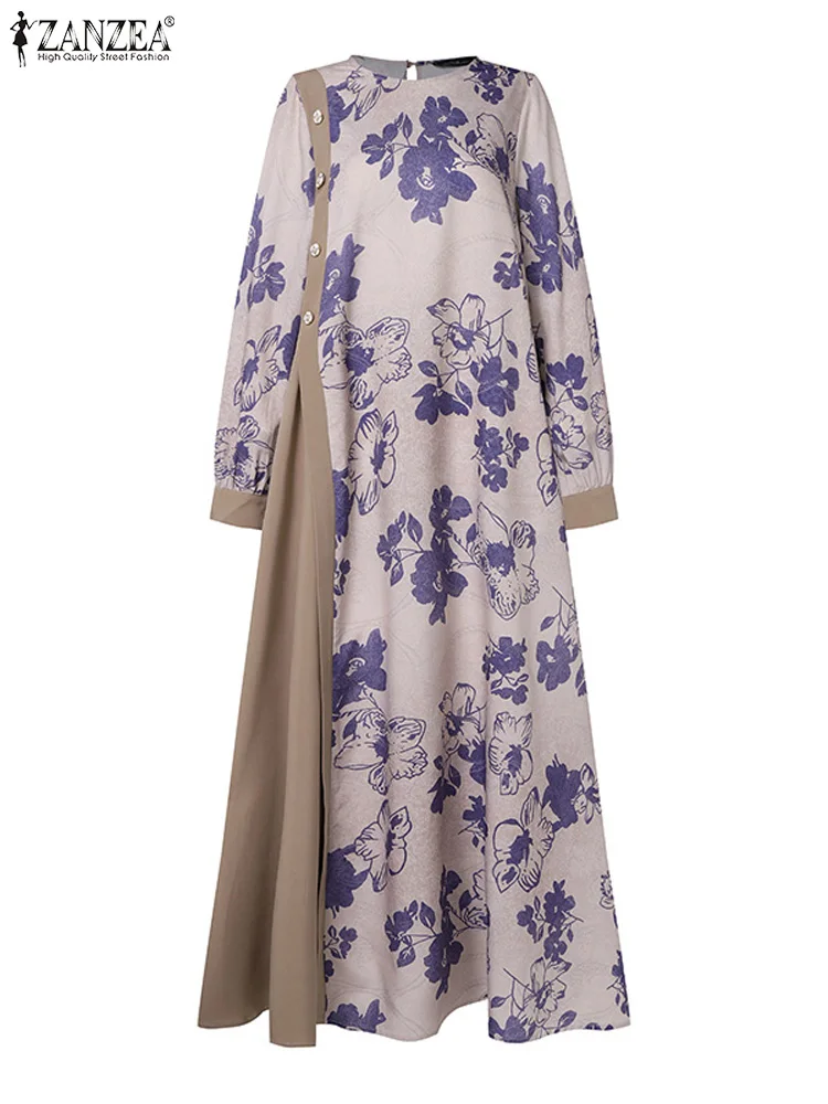 Платье ZANZEA женское с цветочным принтом Элегантное Длинное свободное в