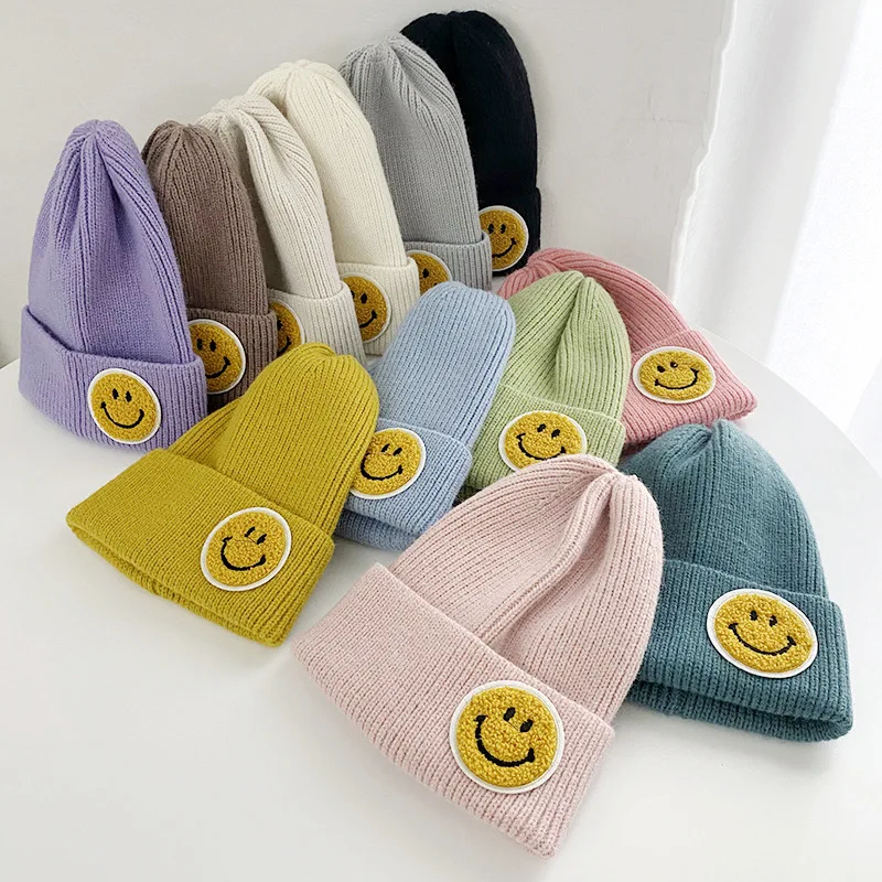 Smile Face Beanies Hat Winter Women Ladies Cute Casual Patch Knit hat Warm Hat Skullies Beanies Hip Hop Caps