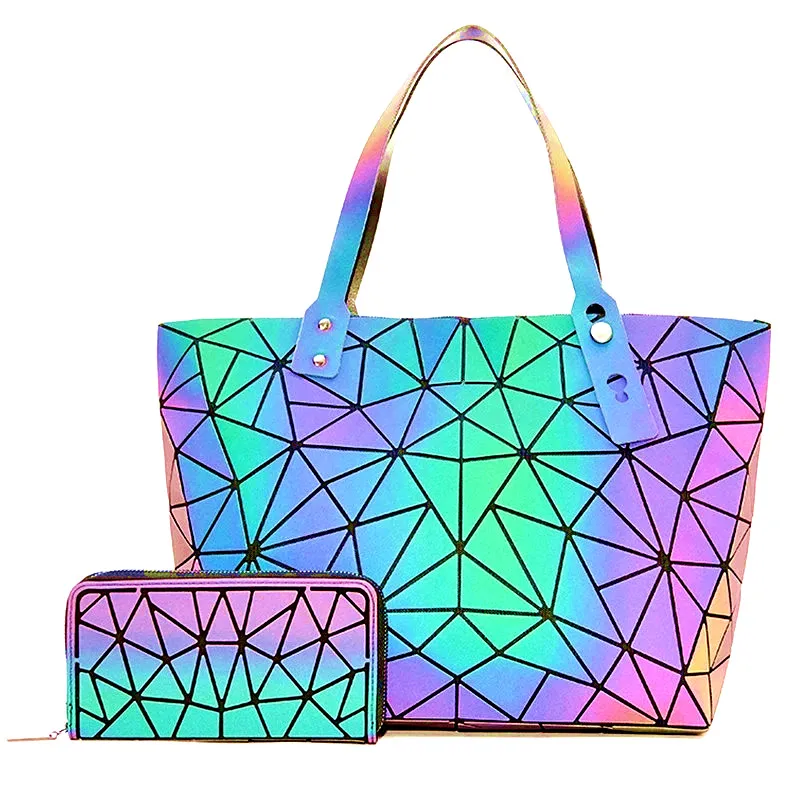 Bolso de mano grande para mujer, bandolera holográfica de diseñador, de color luminoso, conjunto de moda