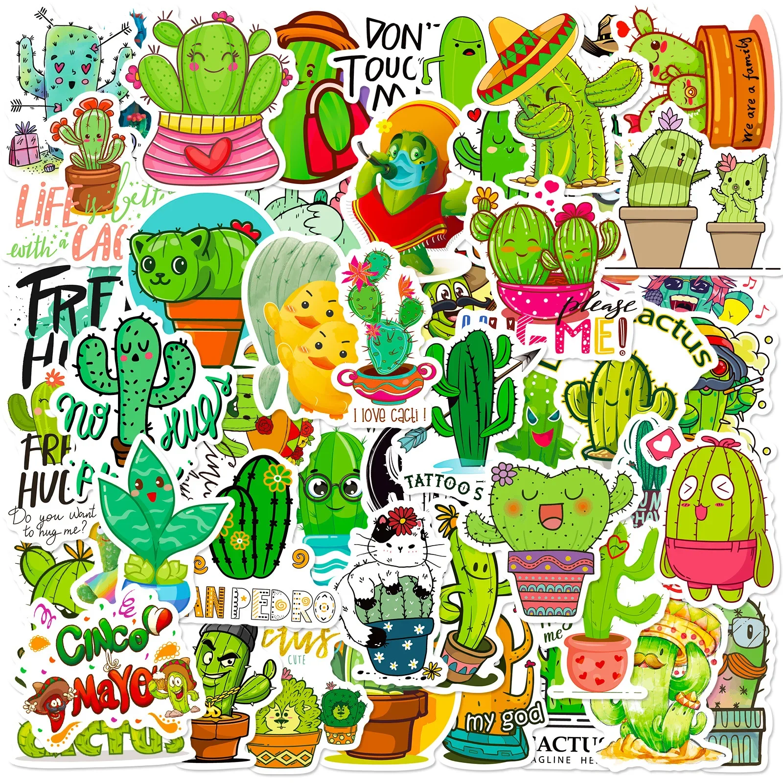 

10/30/50PCS Cute Cactus Sticker Cartoon Plant Notebook Scooter Water Cup Sticker Hand Ledger Sticker for Kids
