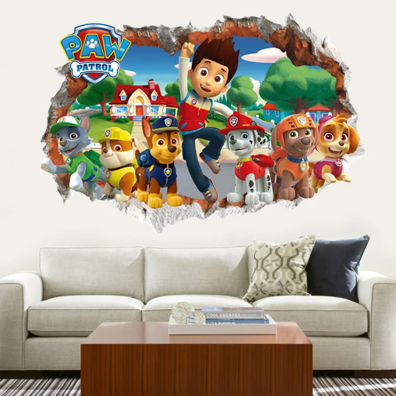 

Paw Patrol 3D Wall Sticker Anime Figure Ryder Chase Marshall Rubble Tracker Apollo Robdog Children Room Decoration Kids Toy Gift