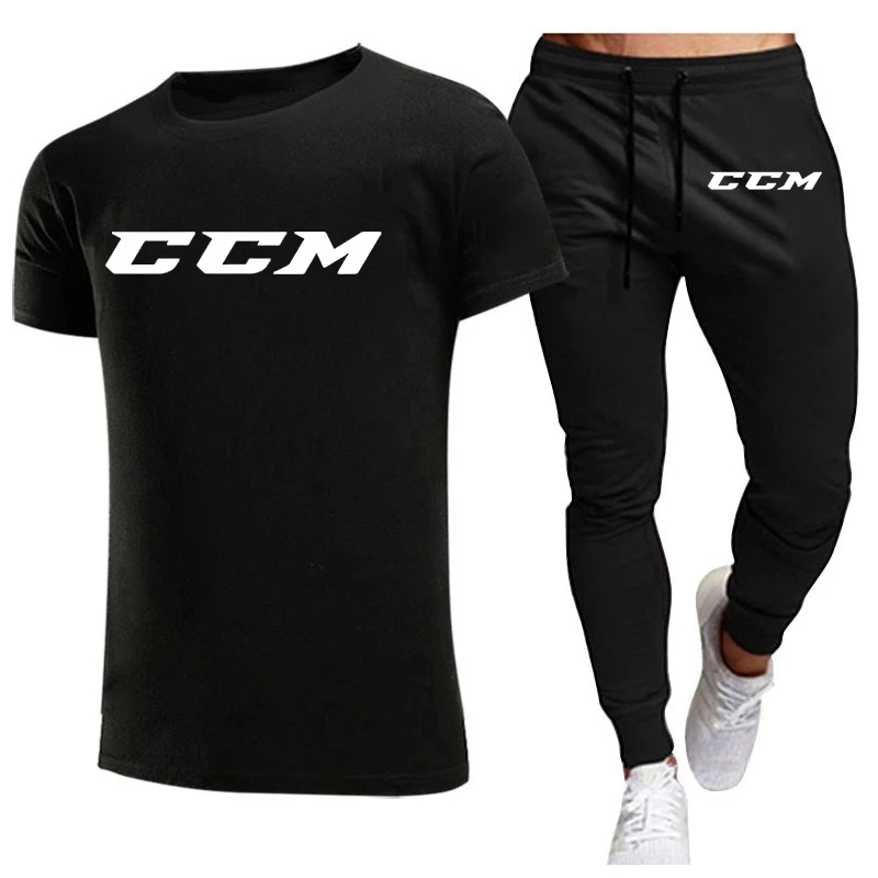 

Мужской спортивный костюм из футболки и брюк, Повседневный хлопковый костюм с принтом CCM и короткими рукавами, лето 2023