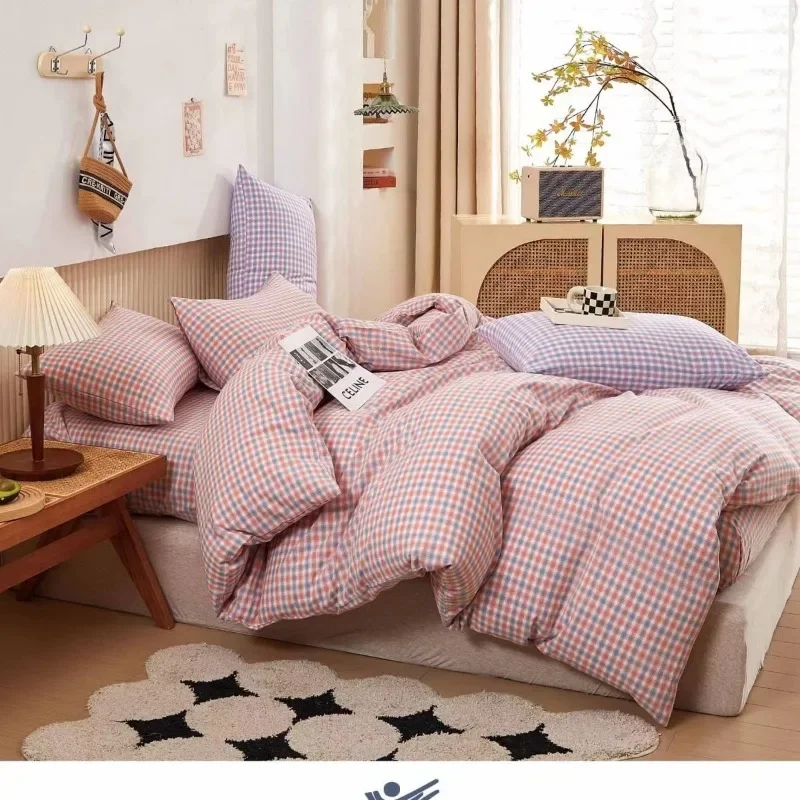 Промытая хлопковая клетчатая ткань на метр для наволочек простыни пододеяльники