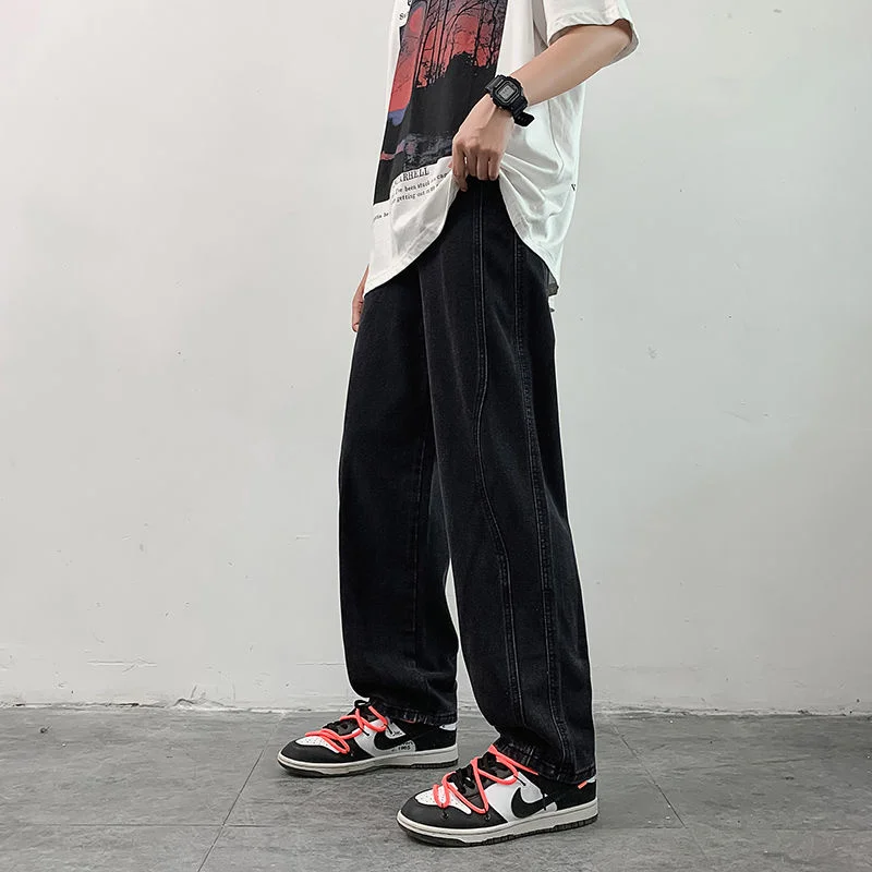 Blue/Black Jeans Men Fashion Casual Straight Jeans Mens Japanese Streetwear Loose Hip Hop Baggy Denim Pants Mens Trousers S-2XL