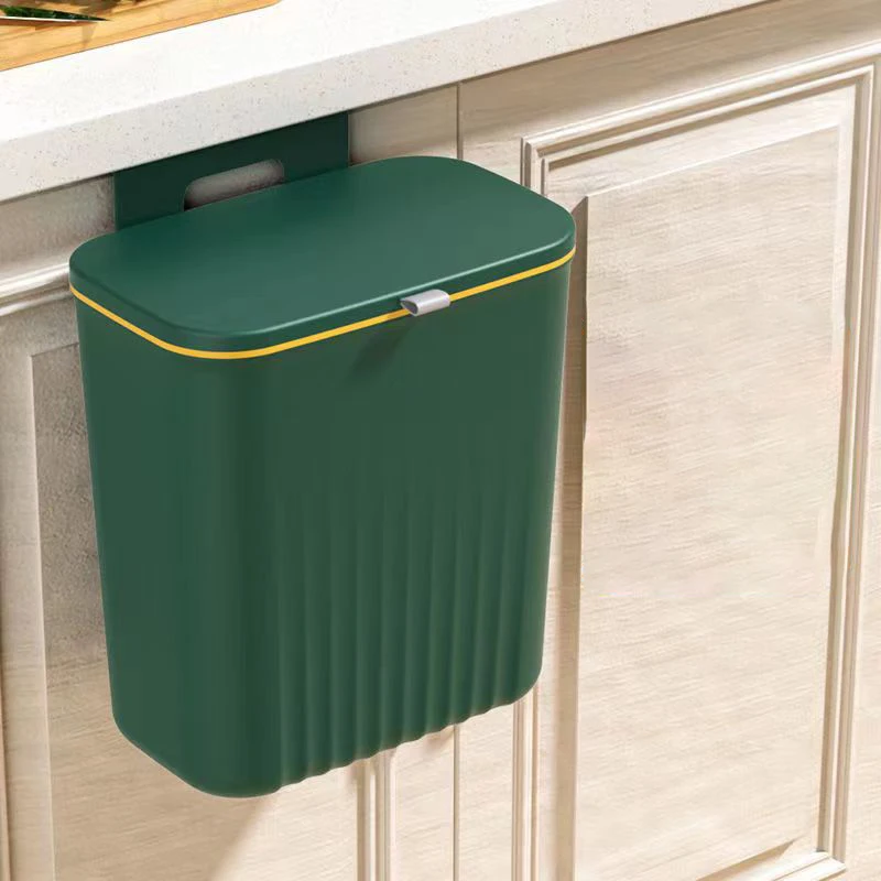 

Home kitchen cabinet door hanging sliding cover kitchen waste storage bucket trash can sanitary wall hanging with lid trash