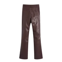 tops women fashion faux leather wide leg pants vintage hight waist front zipper casual woman pu trousers chic pant