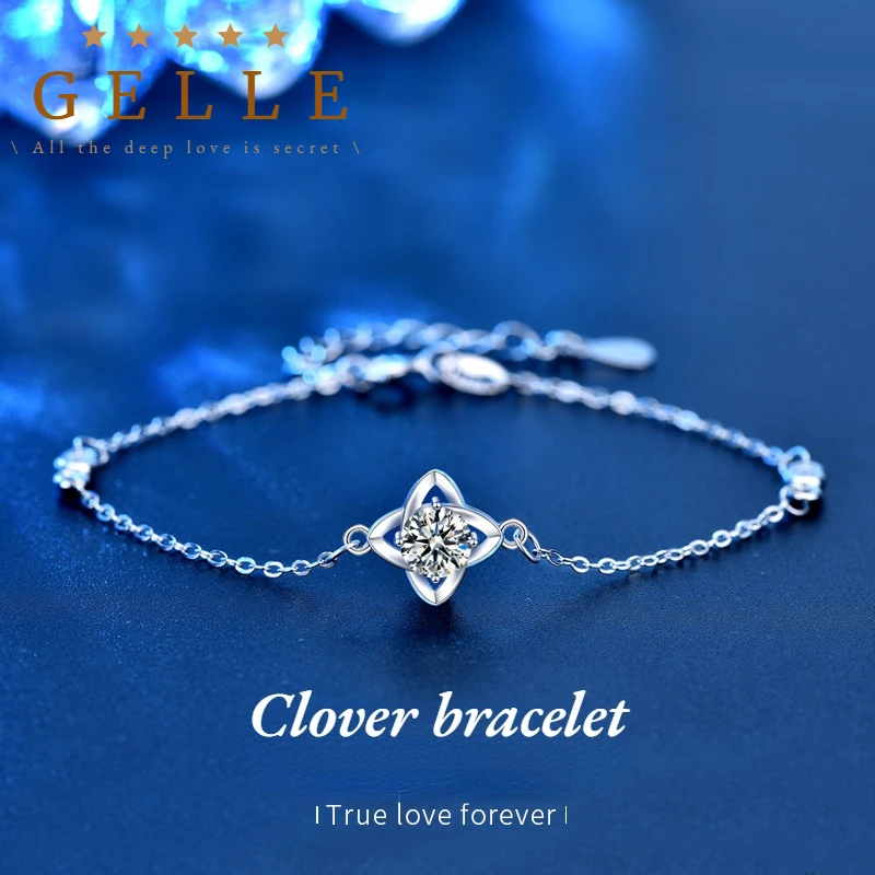 

GELLE Moissanite Bracelet D Color Pass Diamond Tester GRC Clover 925 Sterling Silver Ins Bracelets Girlfriends Engagement Gift