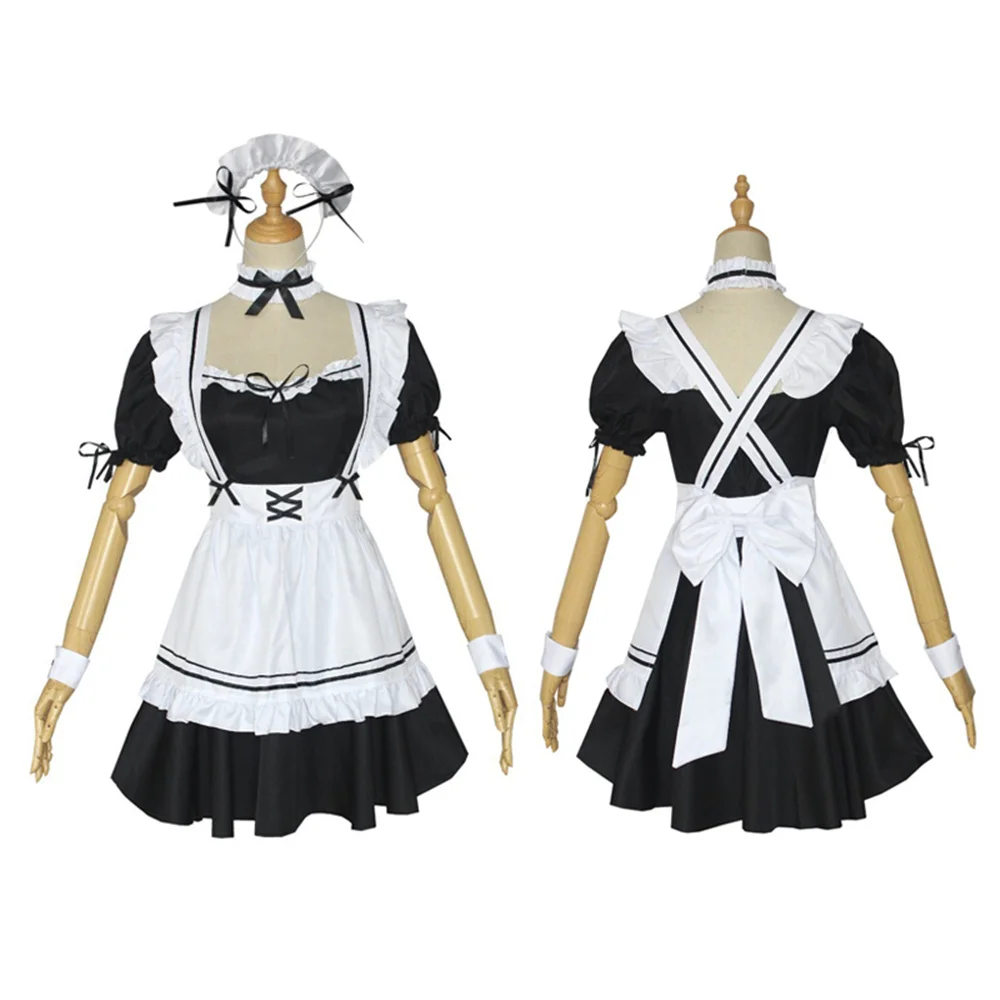 

Anime Miracle Nikki Long Dress Black White Apron Women Maid Outfit Dress Lolita Dresses Cafe Cosplay Costume Горничная Mucama