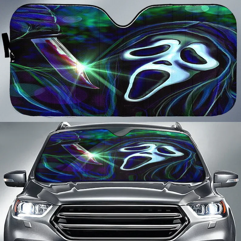 

Солнцезащитный козырек для машины Ghostface, козырек от солнца для машины ужасов, козырек от солнца на Хэллоуин, подарок на день рождения, рождес...