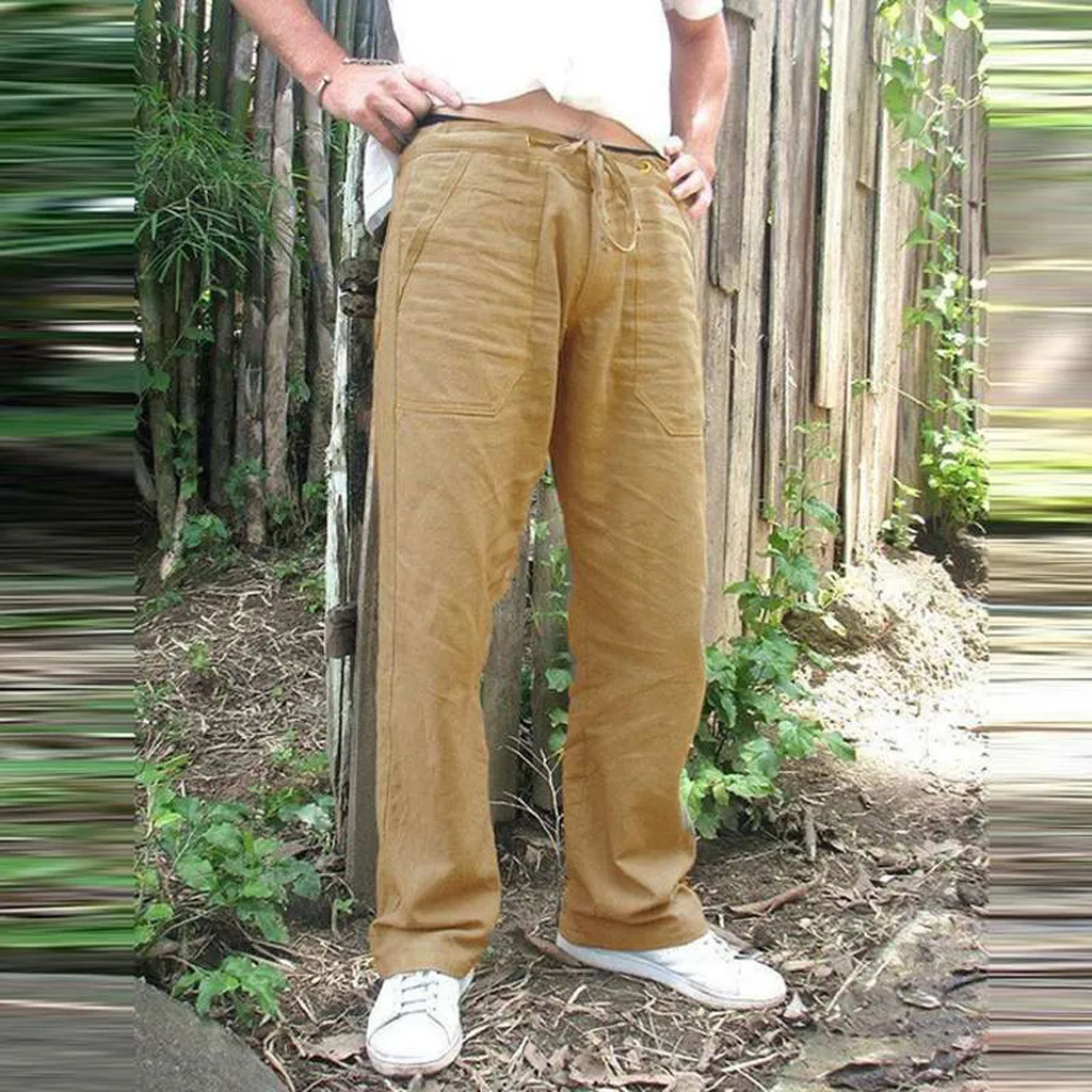 

Faux Cotton Linen Pants Oversize Pantalettes Loose Leggings Breathable Men Trousers Thin Solid Color Outfits Pantalones Hombre