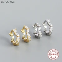 ccfjoyas 925 sterling silver white zircon flower hoop earrings women minimalist ins 8mm round circle earrings fashion jewelry