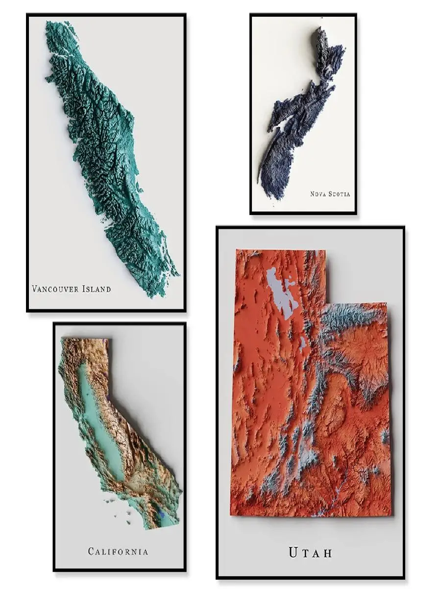 Плакат С Топографической Картой - Настенный Декор Принт Нью-Йорка Шотландии Юты