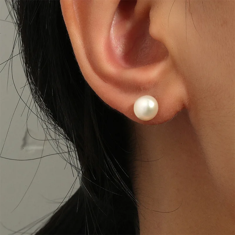 

Gold Color Korean Simple Classic White Pearl Earrings for Women Stud Ear
