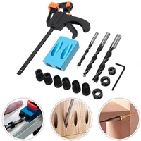 15pcsset 15 degree pocket hole drilling jig kit angle oblique hole drill guide set 4inch f clamp positioning locator tool