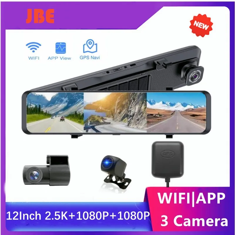 Зеркало-видеорегистратор 3 камеры AHD 2 5 K 12 дюймов сенсорный экран Wi-Fi