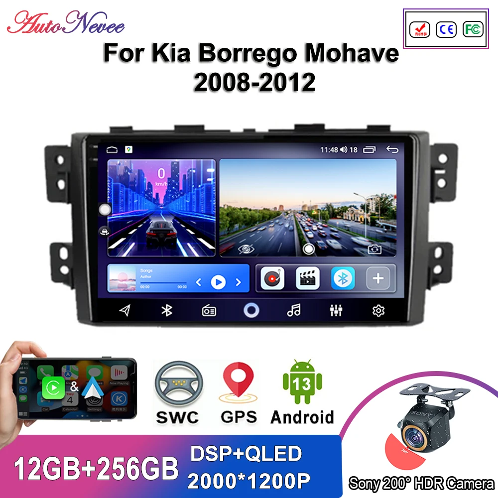 Мультимедиа Android 14 для Kia Borrego Mohave 2008 2009 2010 2011 2012 автомобильный плеер GPS-навигация