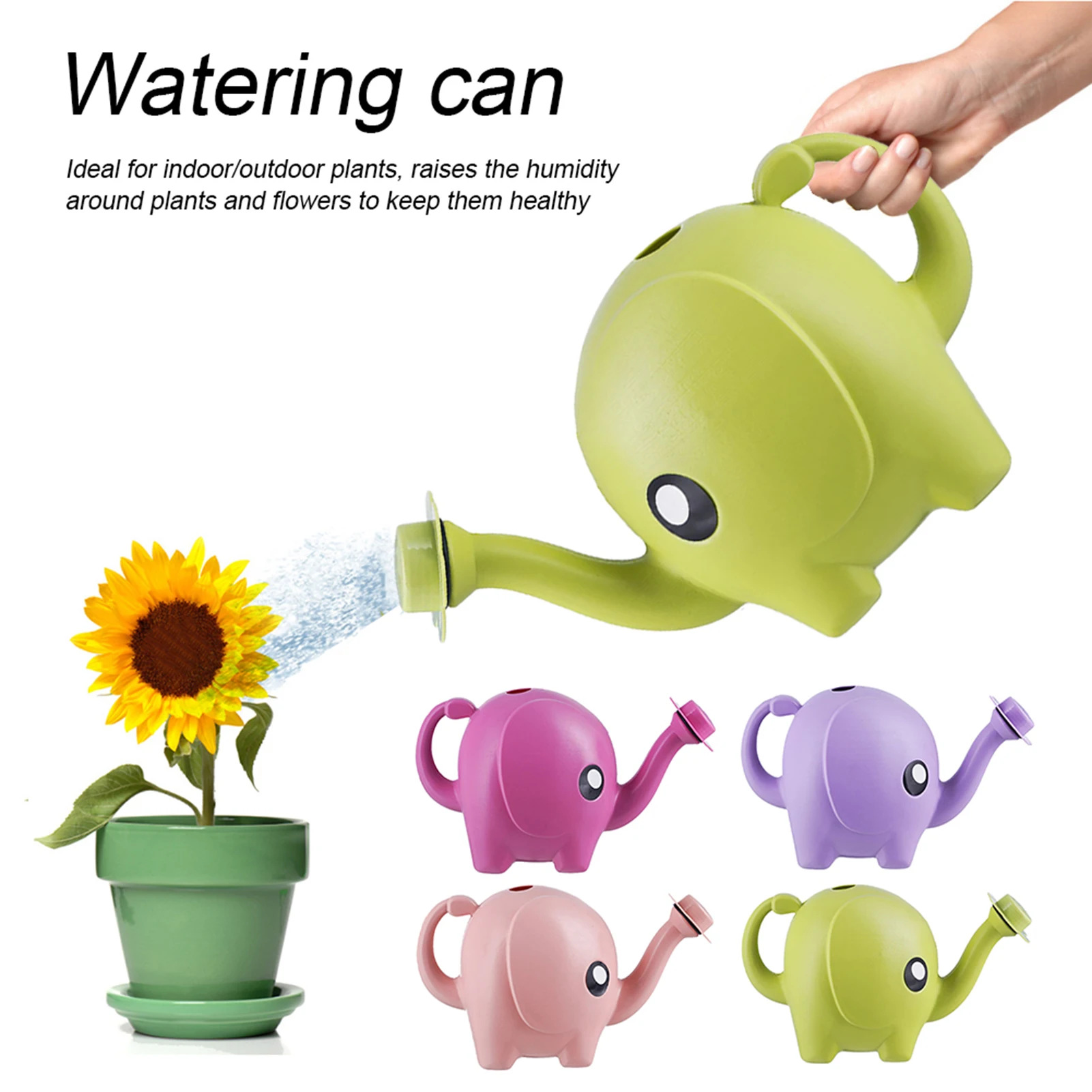 

1L Cute Cartoon Elephant Plastic Watering Can With Sprinkler & Handle For Kids Indoor Outdoor House Plants Gift For Children