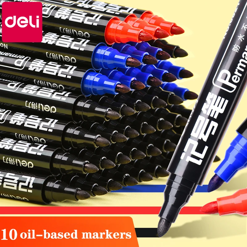 10 Pcs Deli Oily Marker Pen 6821 Fluorescent Marker Office and School Supplies Mark CD Pen Logistics Paint Pens  Stationary