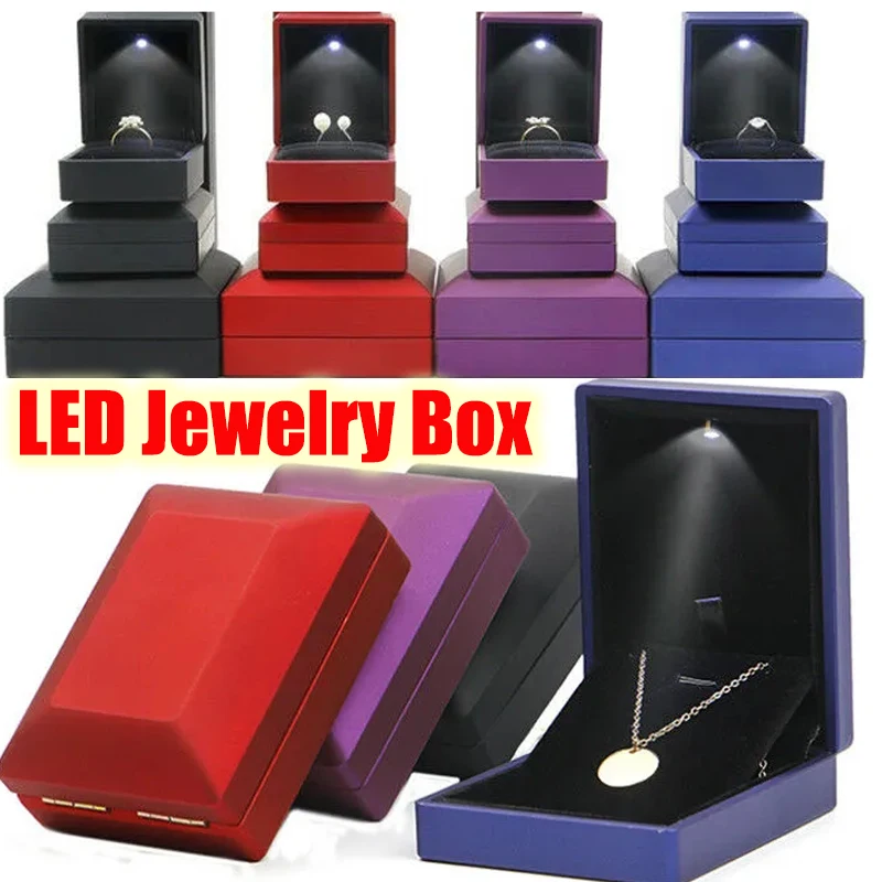 

LED Jewelry Box for Ring Necklace Luxury Velvet Jewelry Storage Cases Engagement Ring Display Case Gift Packaging Showcase