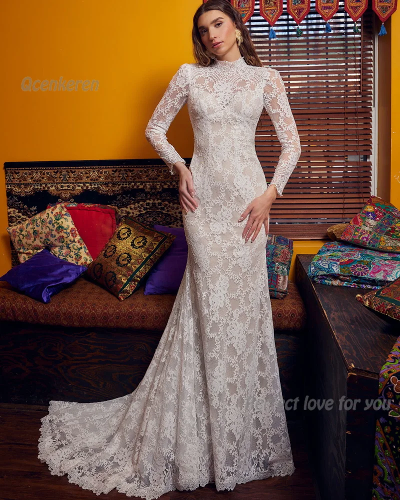 Женское свадебное платье-Русалка Qcenkeren элегантное кружевное платье с открытой