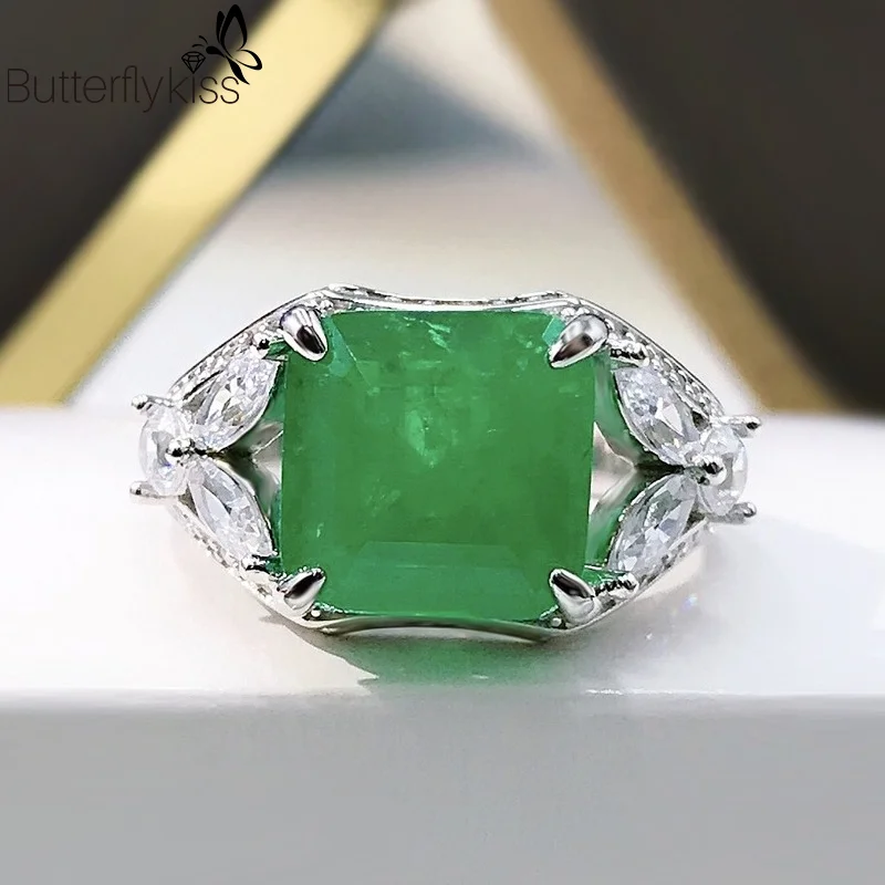 

BK Luxury 100% 925 Sterling Silver Emerald Created Moissanite Gemstone Anniversary Vintage Ladies Rings Fine Jewelry Wholesale