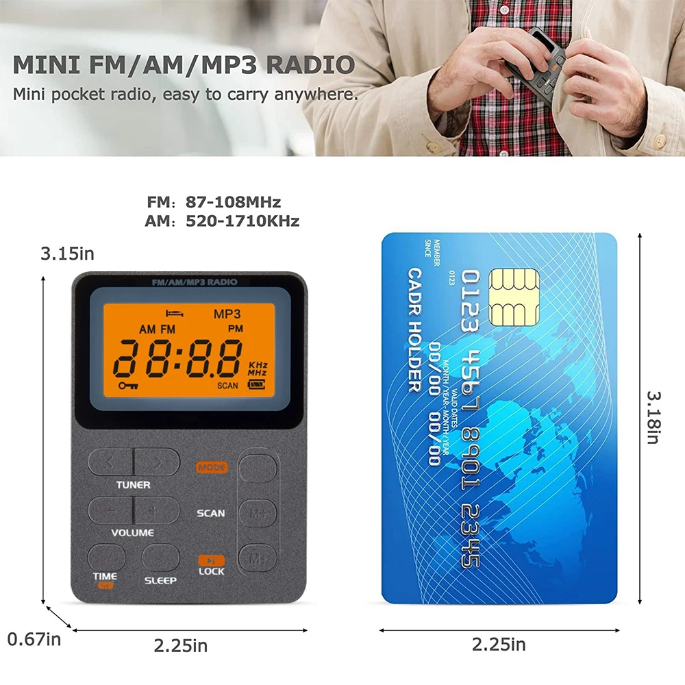 AM/FM карманное радио портативное мини Цифровая настройка плеер со