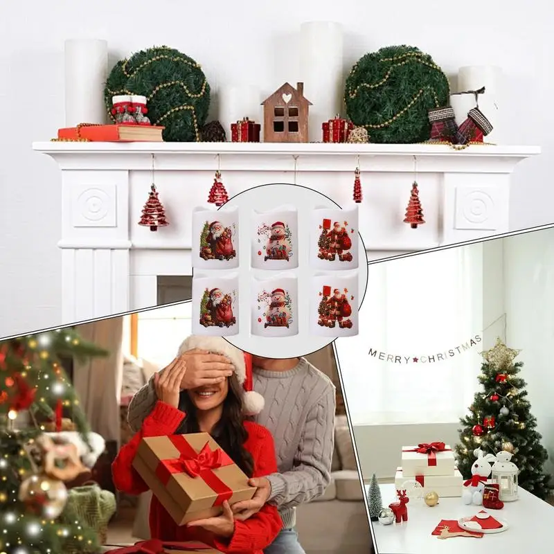 6 шт. светодиодная свеча беспламенная креативная Санта-Клаус Снеговик желает