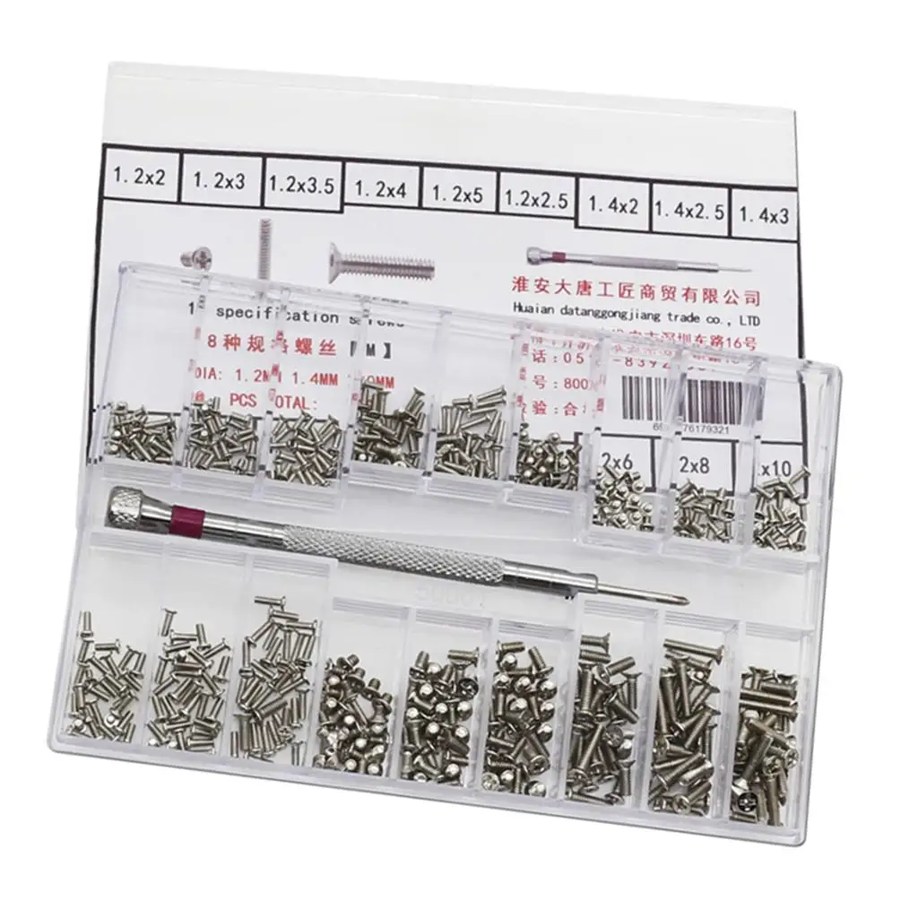 

500set 18types Screw Nuts Eyeglasses Watch Screws with Screwdriver 1.2-2.0mm