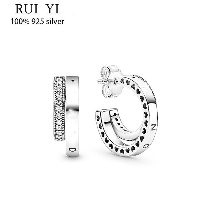 

Fit Original Luxury 925 Sterling Silver Sparkle Set Cz Double Ring Earrings For Women High Quality Diy Fashion Wedding Jewelry