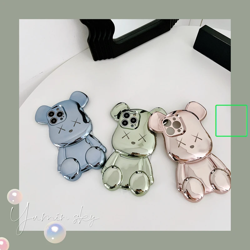 

3D Plating Rose Gold Bear Cute Phone Case For iphone 13 12 11 Pro Max XR XS Max Cover Fashion Cartoon Silicone Shockproof Cases