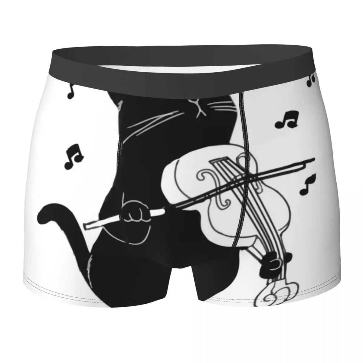 Violin Underwear Black Cat Playing Violin Funny Musician Gift Elastic Panties Sublimation Boxer Brief Pouch Male Boxershorts