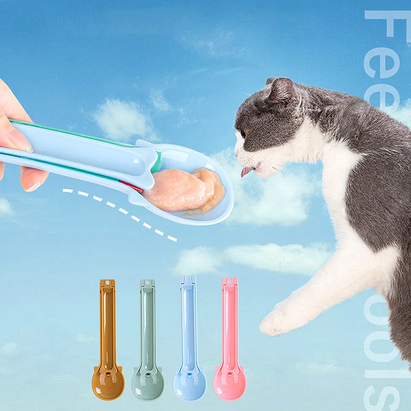 

Pet Cat Feed Spoon Food Long Strip Button Pushed Design Portable Cat Snack Squeezer Feeder Multipurpose Spoon Pet Accessories