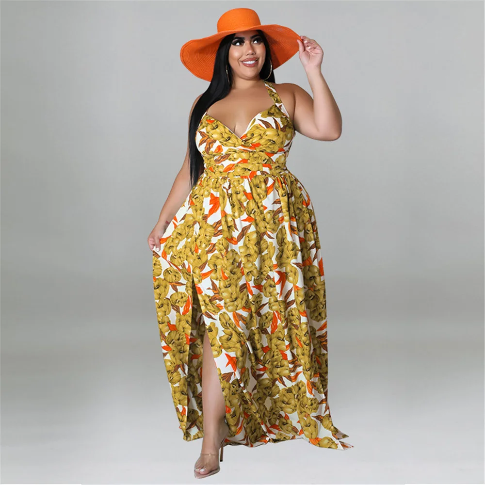 Plus Size Dresses for Women Clothing Summer Holiday Bandage Open Back Elegant Beach New Maxi Dress Who 3xl 4xl 5xl 6xl