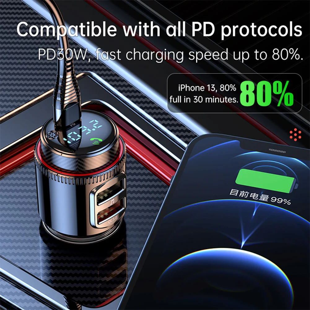 Автомобильный Bluetooth-адаптер двойная быстрая зарядка USB C & QC3.0 поддерживает Hands-Free