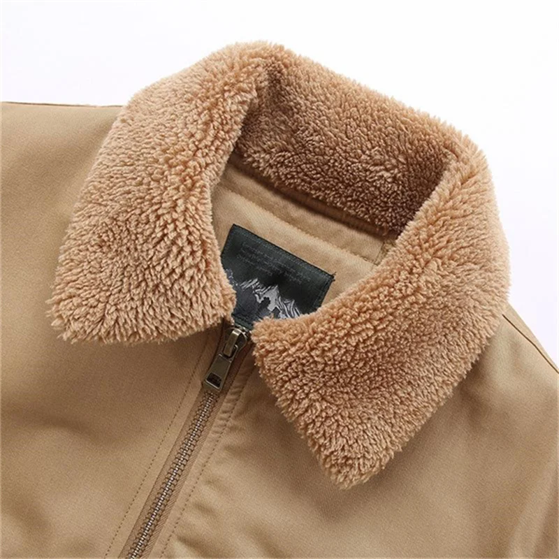 Men'S Jacket In Autumn And Winter, Plush, Warm And Comfortable, Cotton Padded  Washed Multi Pocket  Middle-Aged La