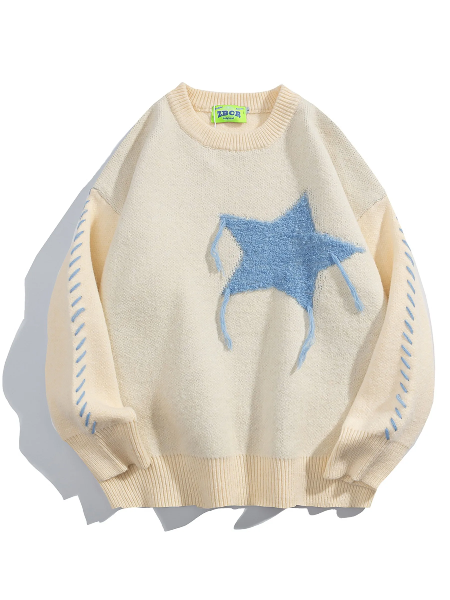 2023 JAYKOO Sweatshirt Autumn Winter New White &Black Stars Loose Mohair Pullover Oversized Knitted Sweatshirt