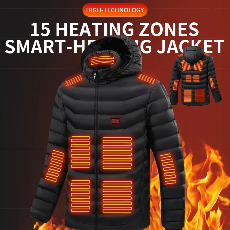 

Zone 15 Heated Jacket Coat USB Electric Jacket Cotton Coat Heater Thermal Clothing Chaleco Termico Heating Vest Mens Clothes