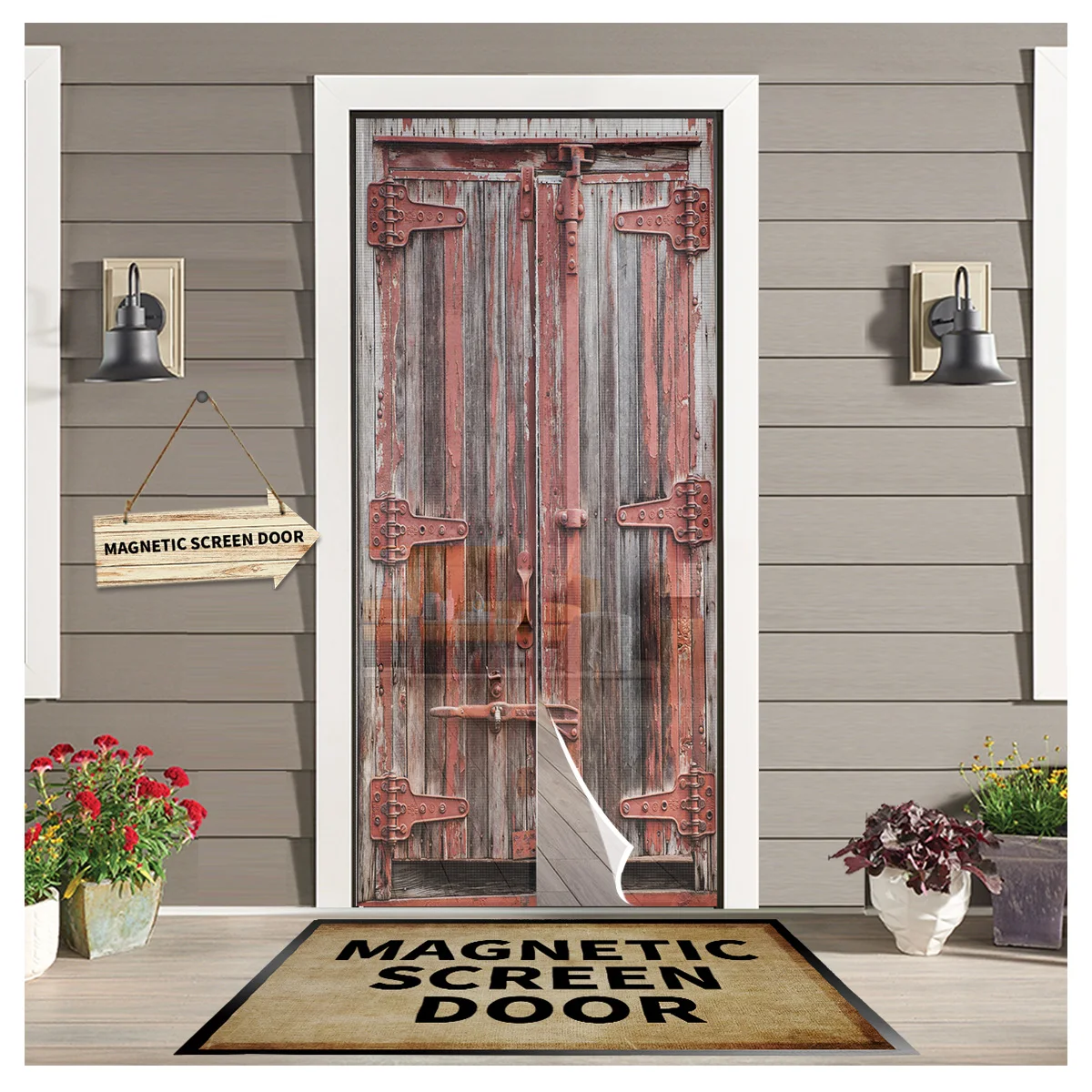 

Wooden Door Paint Retro Magnetic Screen Door Curtain Anti-mosquito Magnetic Screen Net Kitchen Curtain