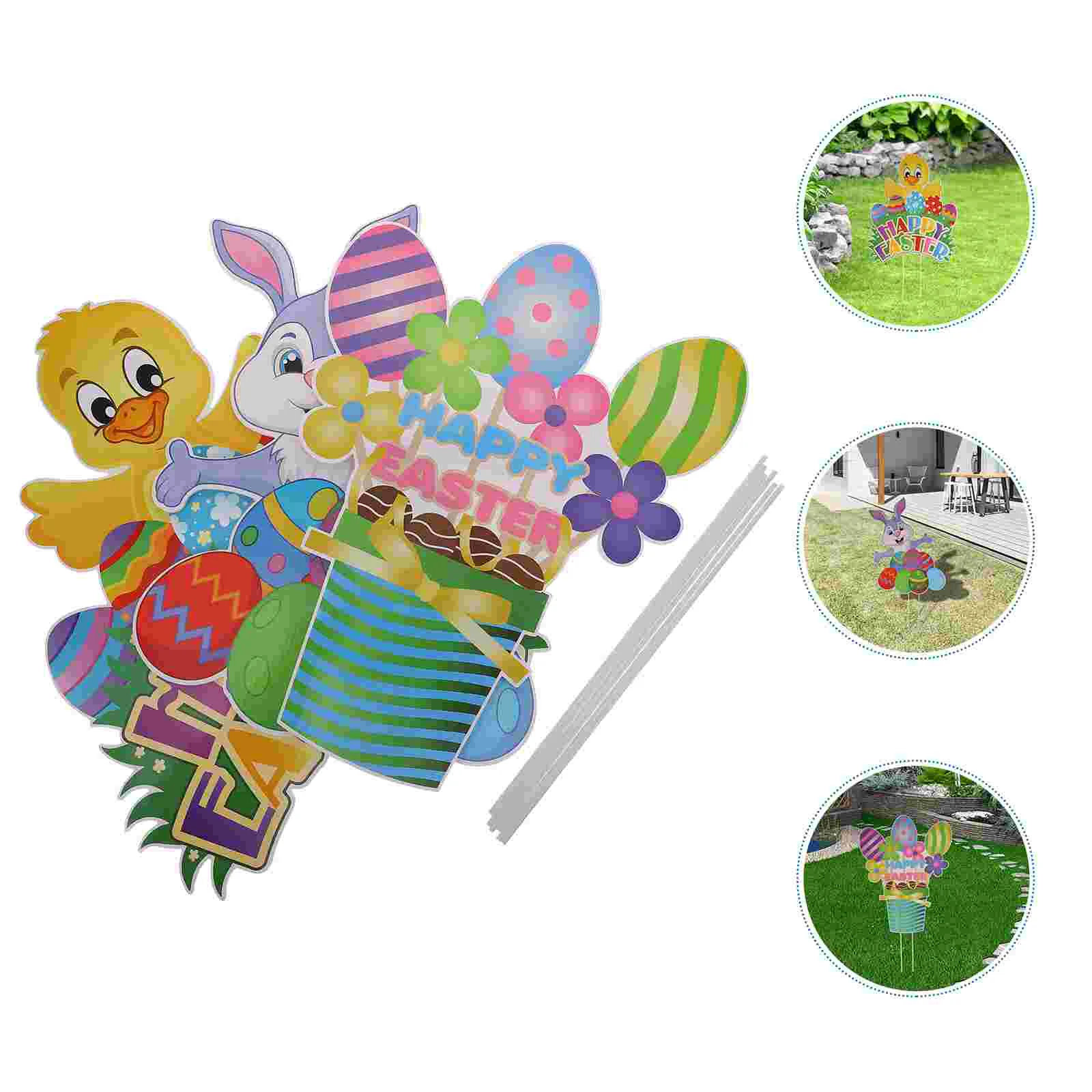 

3 Pcs Outdoor Decor Easter Garden Sign Basket Egg Stakes Ornament Party Photobooth Props Decorations Card