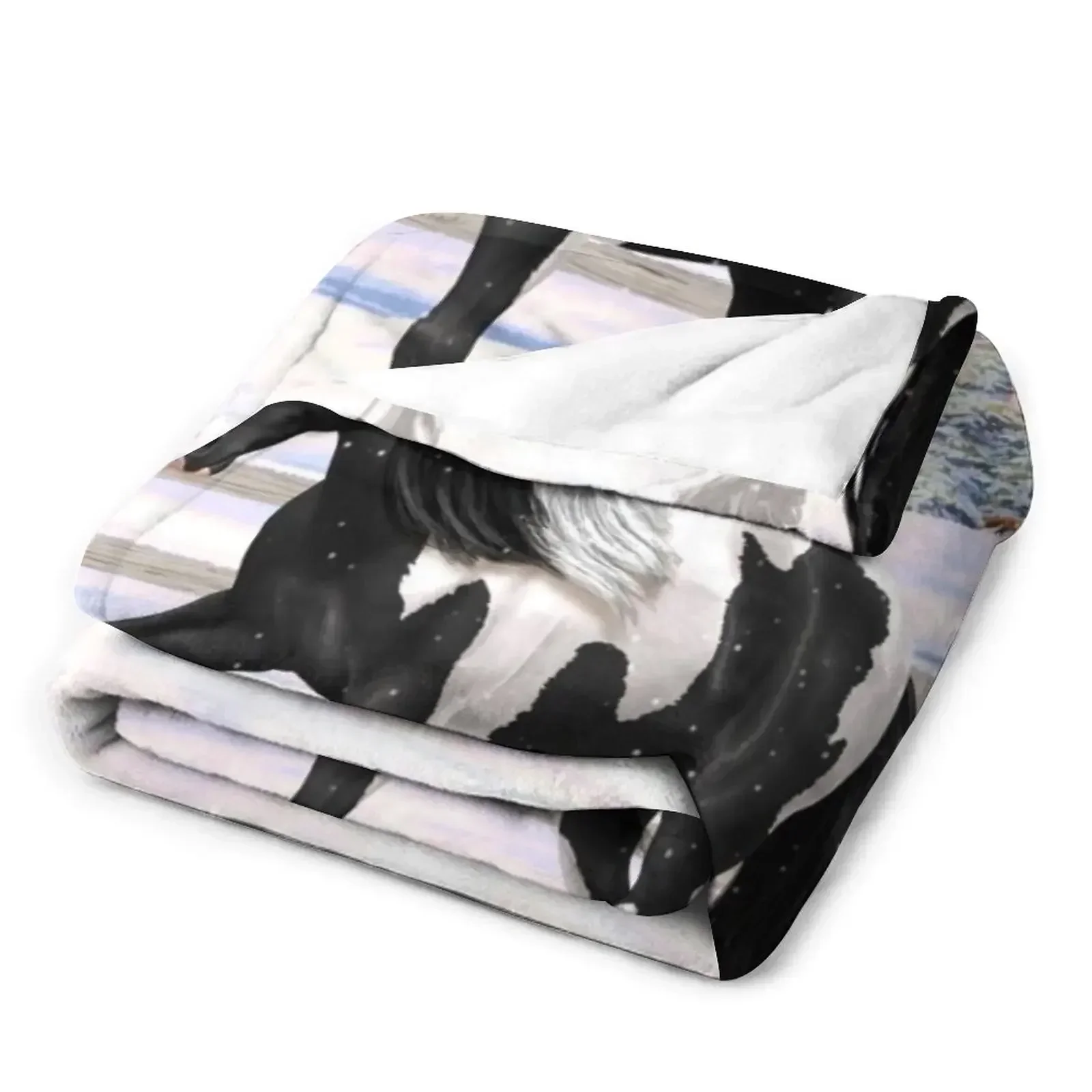 Черное пенисто-лысая Цыганская надувная лошадь в снегу одеяло Фланелевое