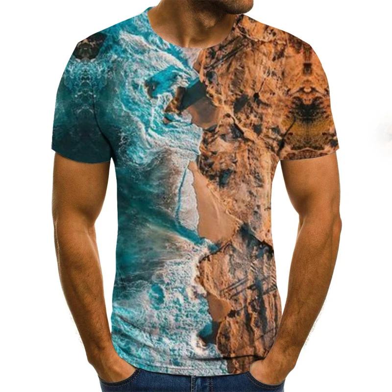 

Coastal landscape mens T-shirt 3D graphics T-shirt casual Harajuku tops summer fashion round neck shirt plus size streetwear