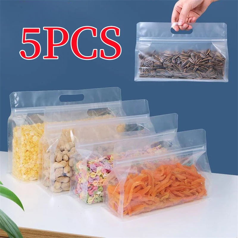 

5PCS Reusable PEVA Food Bags Freezer Food Storage Bags Self Sealing Bags Fresh Sealing Bags BPA Free Packaging