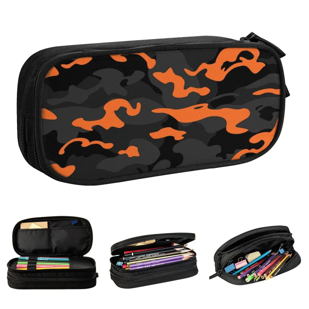 

Camo Black Orange Camouflage Pencil Cases Military Pencil Pouch Pen Box Big Capacity Pencil Bags School Supplies Stationery