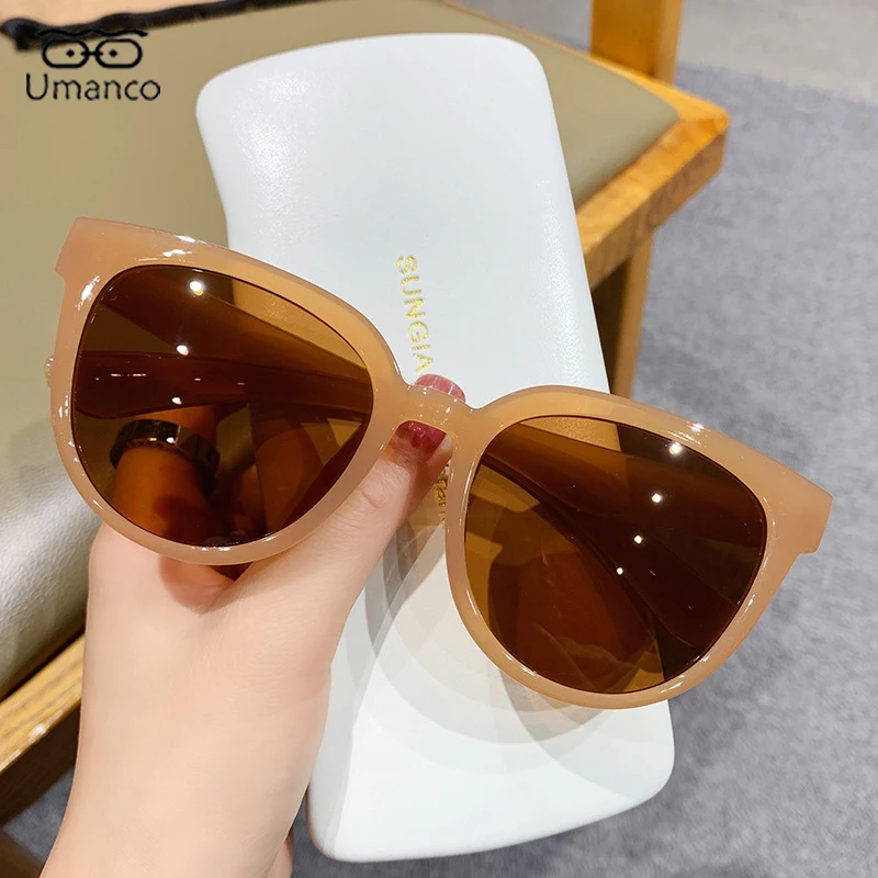 INS Fashion Jelly Brown Color Sunglasses for Women Vintage Round Sun Glasses Anti UV400 Shades Design Photo Street Shot Glasses