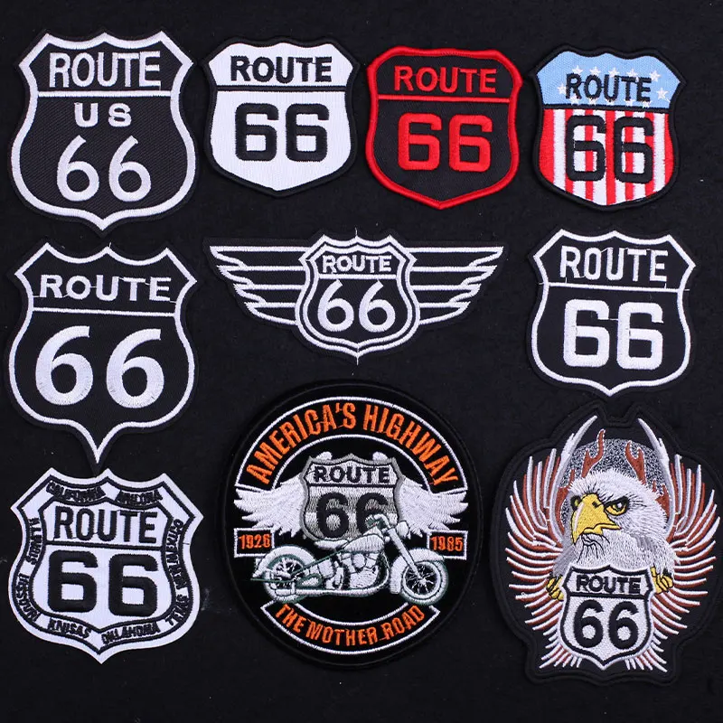 

Iron on ROUTE 66 Motorcycle Eagle Wings Embroidered Patches on Clothing Thermoadhesive Patch Stickers Hippie Fusible Patch Badge