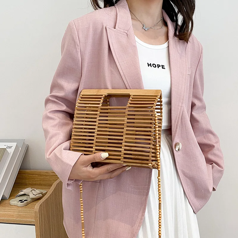 

2022 New Bamboo Woven Hand Bags for Women High Quality Shoulder Bag Hollow Purses and Handbags Luxury Crossbody Bag Cute Satchel