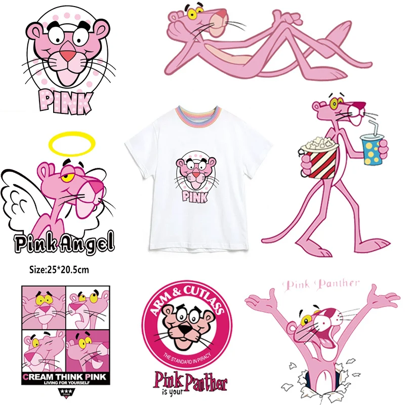 Мультяшные наклейки с розовой пантерой нашивки для одежды термоклейкие