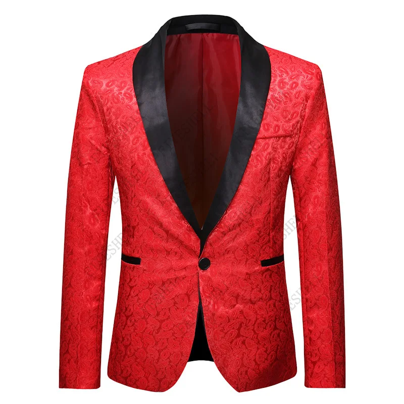 

2023 Red Nightclub Shawl Collar One Button Blazer Men Paisley Jacquard Suit Jacket Mens Wedding Tuxedo Blazers Masculino