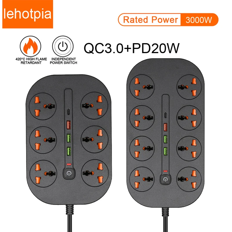 

EU US UK Network Filter Power Strip With USB Type C Extension Cord AC Port For Computer Phone Charger PD Smart Electrical Socket