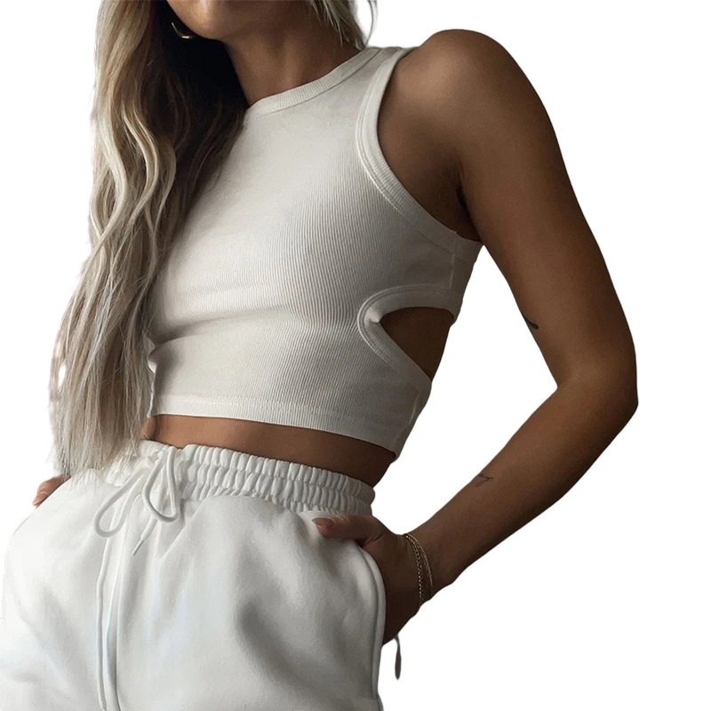 

Женский трикотажный топ без рукавов, однотонная трикотажная кофта с вырезами на боку, базовая одежда в уличном стиле, y2k, 2022